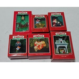 Hallmark Lighted Christmas Ornaments Lot of 6 Vintage Mice Santa Noel